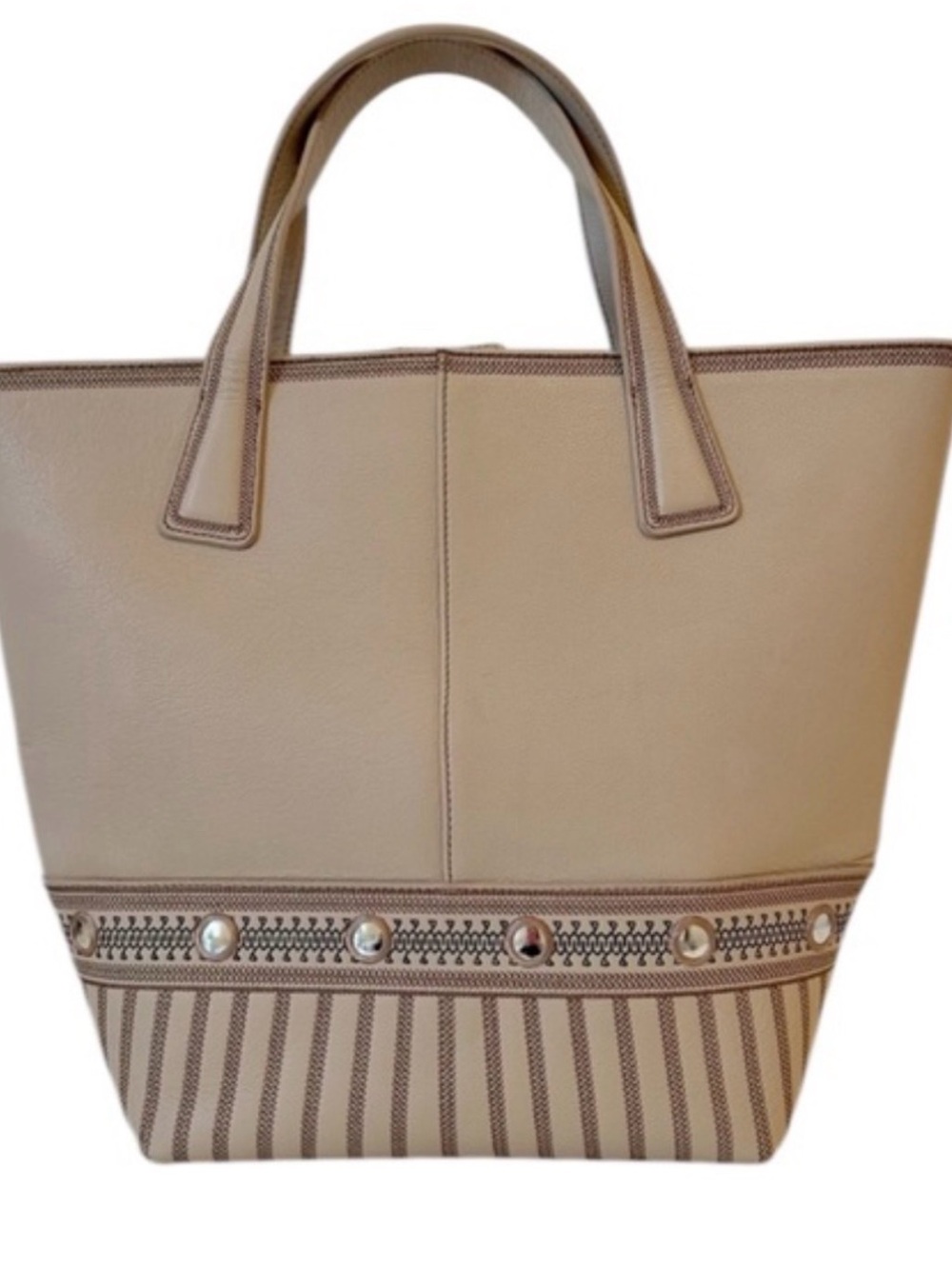 Embellished 100% Pebble Grain Leather Multiuse Tote Bag Studs Artsy Boho Western